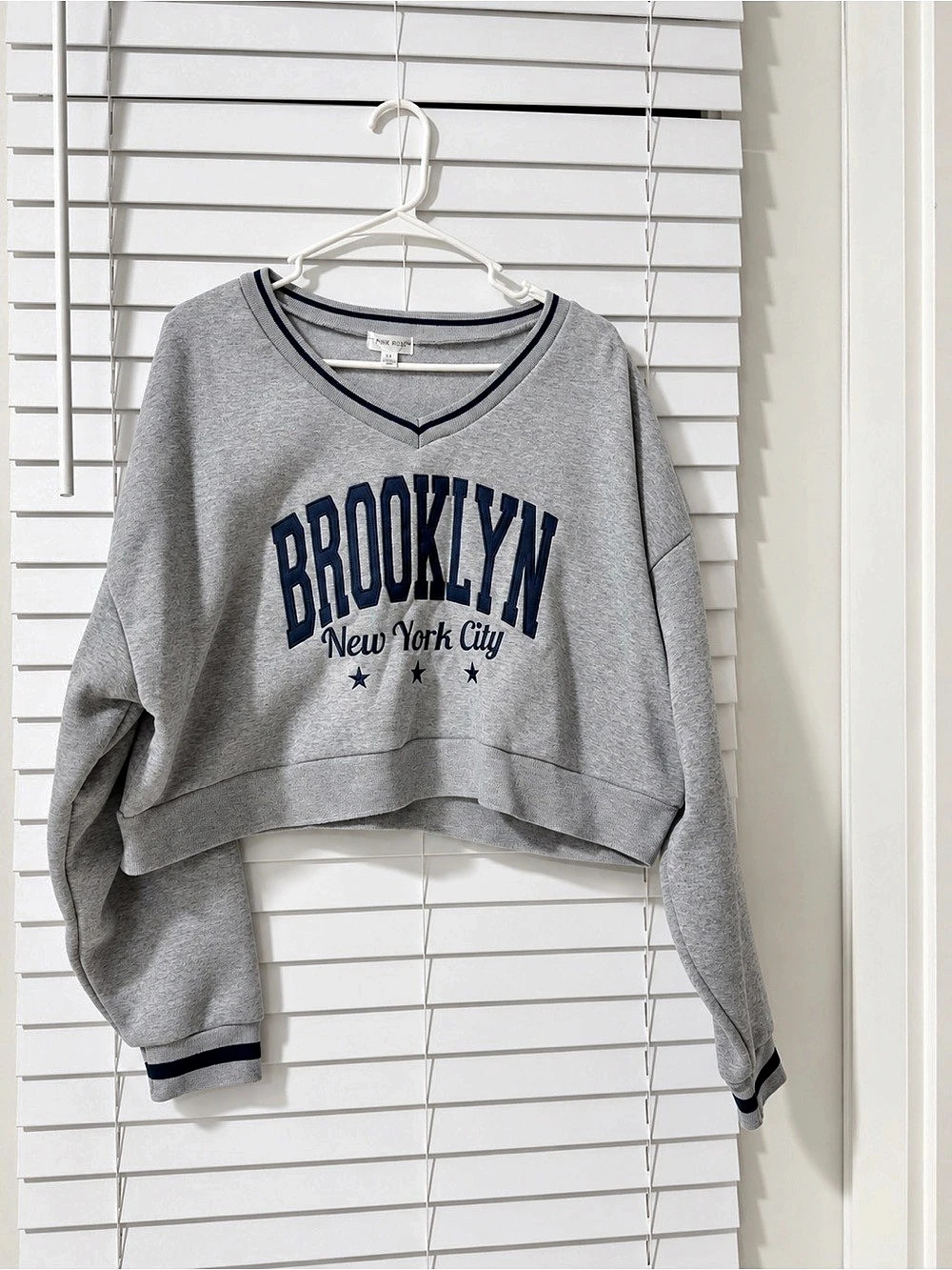 Pink Rose Brooklyn Graphic Cropped Sweatshirt Gray